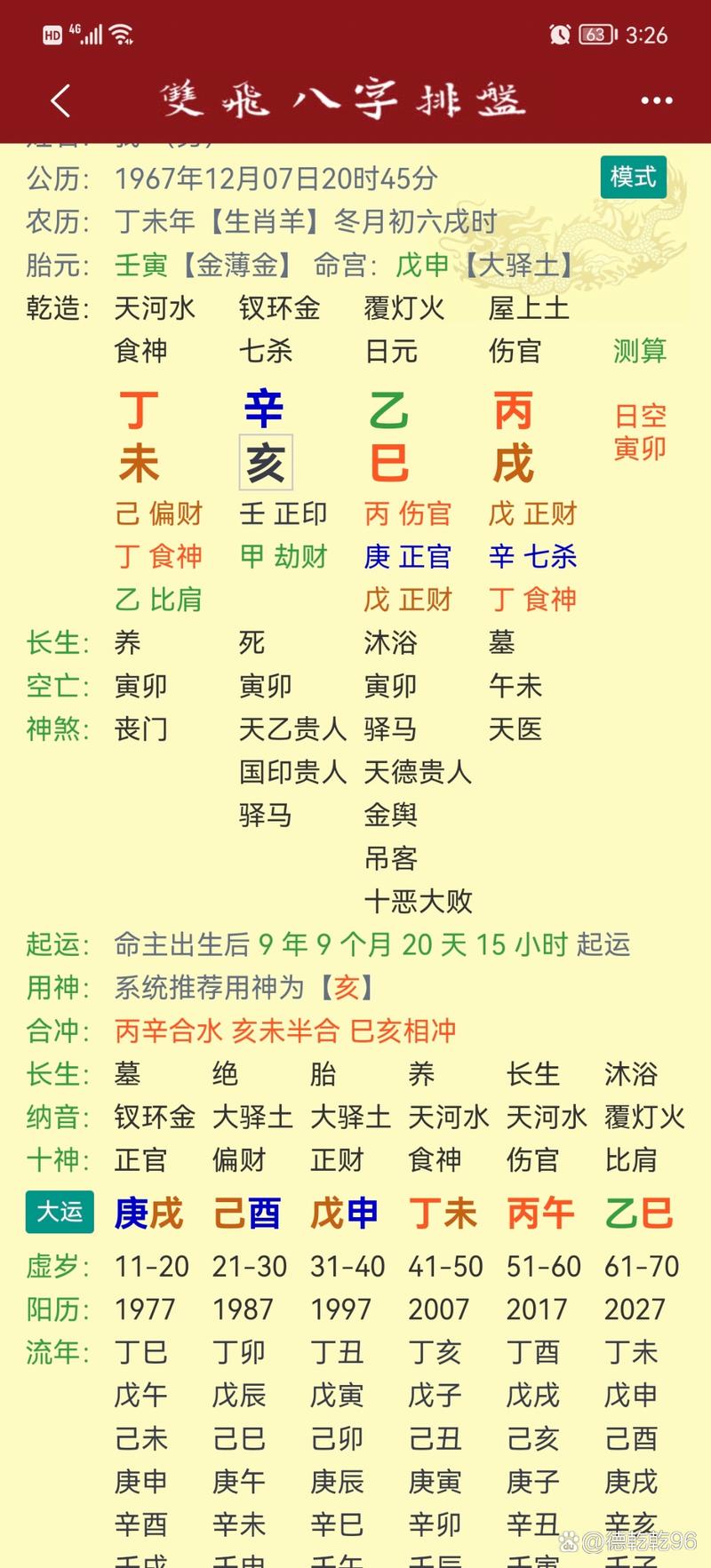 “97年七月十六酉时命格中的五行流转